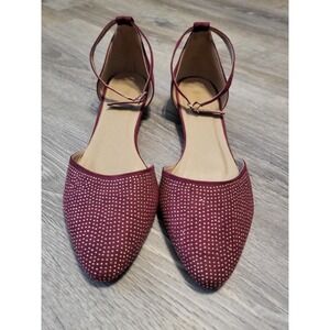 No Call Size 13M Red Burgundy Suede Leather Ankle Strap Shoes Sparkle
